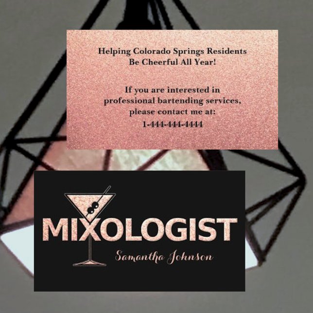 Black & Rose Gold Glitter Bartender Business Card (Creator Uploaded)
