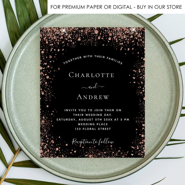 Black rose gold glitter budget wedding invitation flyer (Creator Uploaded)