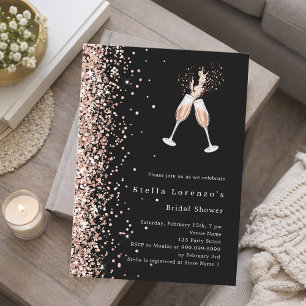 Black rose gold glitter cheers party Bridal Shower Invitation