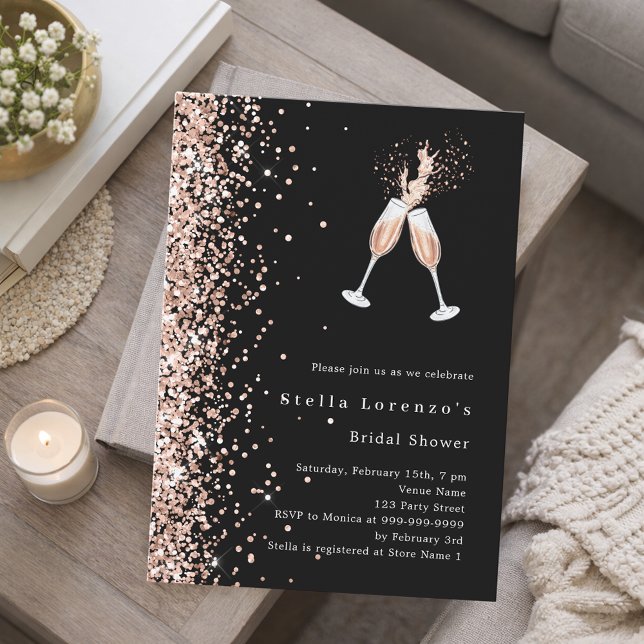 Black rose gold glitter cheers party Bridal Shower Invitation (Creator Uploaded)