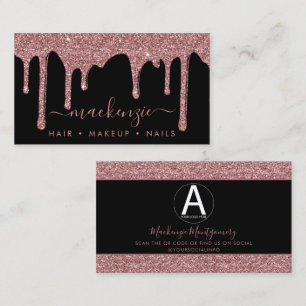 Black Rose Gold Glitter Drips Business Logo Business Card