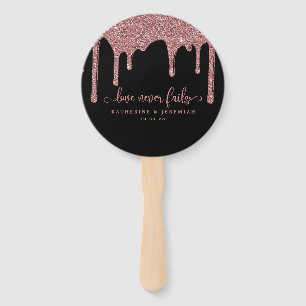 Black Rose Gold Glitter Drips Wedding Hand Fan