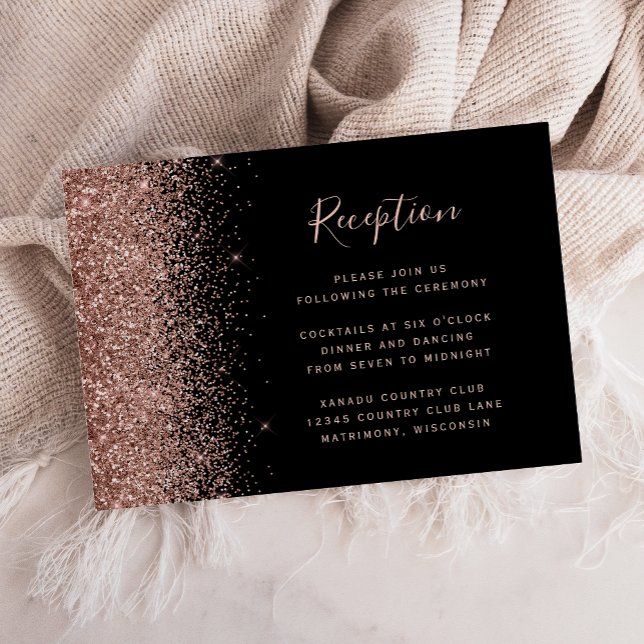 Black Rose Gold Glitter Edge Wedding Reception Enclosure Card (Creator Uploaded)