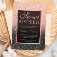 Black rose gold glitter elegant chic Sweet 16