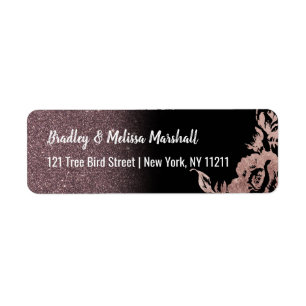 Black Rose Gold Glitter Floral Address