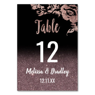 Black Rose Gold Glitter Floral Table Numbers