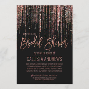 Black Rose Gold Glitter Fringe Bridal Shower Mail Invitation