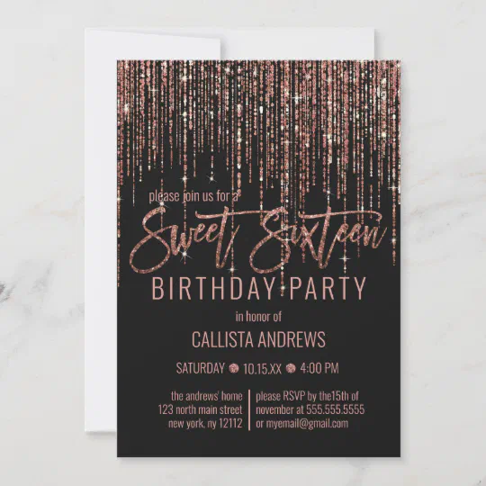 Glitter Gold & White Striped 16th Personalised Birthday Party Invitations 