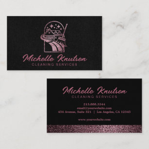 Black Rose Gold Glitter House Cleaning Service     Business Card