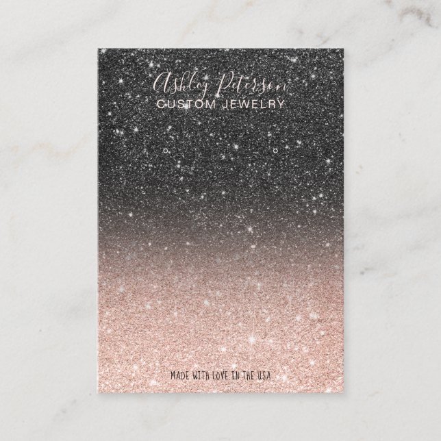 Black rose gold glitter jewellery earring display business card (Front)