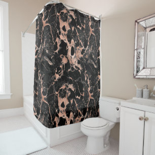 Black & Rose Gold Glitter Marble 2 Shower Curtain