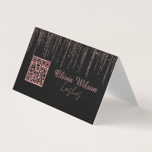 Black Rose Gold Glitter Minimalist Qr-code Business Card