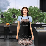 Black rose gold glitter monogram initials apron<br><div class="desc">A black background,  decorated with rose gold,  blush faux glitter dust.  Personalise and add your monogram initials and name. Modern block letters.</div>