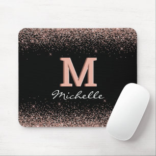 Black Rose Gold Glitter Monogram Mouse Mat