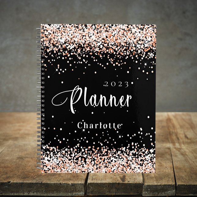 Black rose gold glitter name appointment 2024 planner (Creator Uploaded)