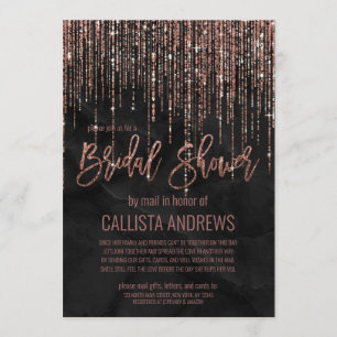 Black Rose Gold Glitter Pearl Marble Bridal Shower Invitation