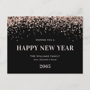 Black Rose Gold Glitter Photo Happy New Year Holiday Postcard
