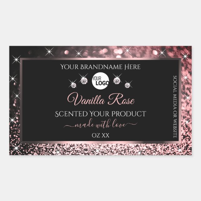 Black Rose Gold Glitter Product Labels Logo Jewels (Front)