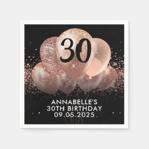 Black Rose Gold Glitter Sparkle Balloon Birthday Napkin
