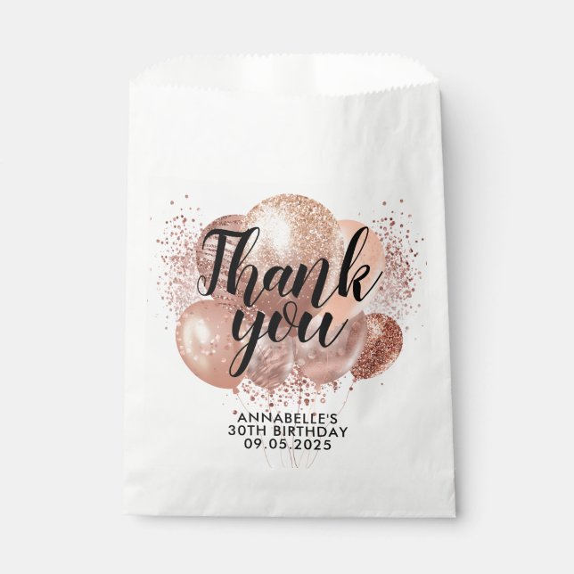 Black Rose Gold Glitter Sparkle Birthday Balloons Favour Bags (Front)