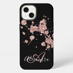 Black Rose Gold Glitter Sparkles Monogram iPhone 13 Case