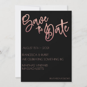 Black & Rose Gold Glitter Wedding Art Deco  Save The Date