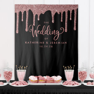 Black Rose Gold Glitter Wedding Photo Backdrop Tapestry