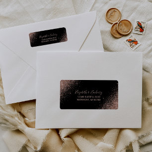 Black Rose Gold Glitter Wedding Return Address