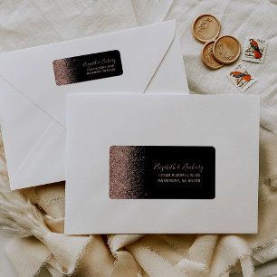 Black Rose Gold Glitter Wedding Return Address