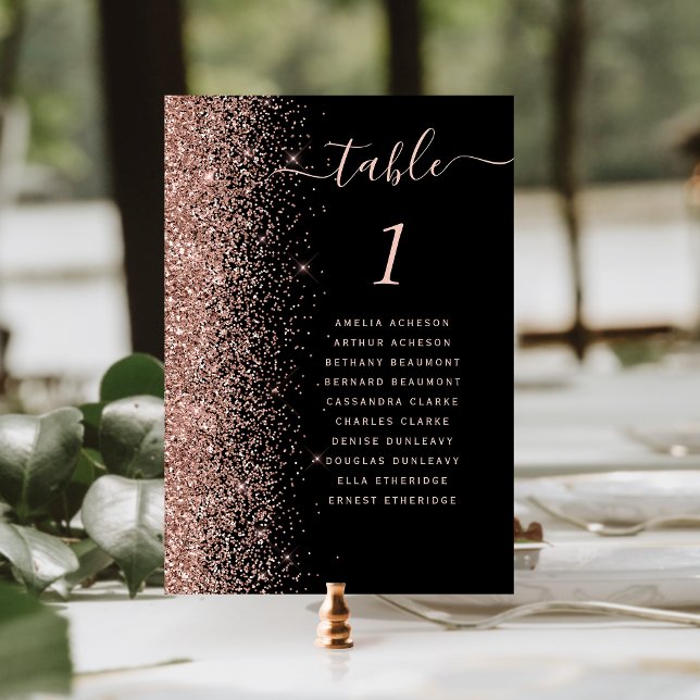 Black Rose Gold Glitter Wedding Table Number (Creator Uploaded)