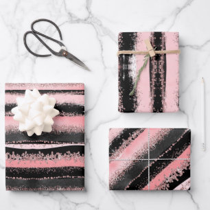 Black Rose Gold Glitter Wrapping Paper Sheet