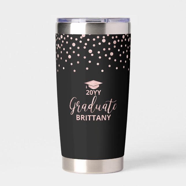 Black & Rose gold | Graduate Name Graduation Gift Insulated Tumbler (Front)