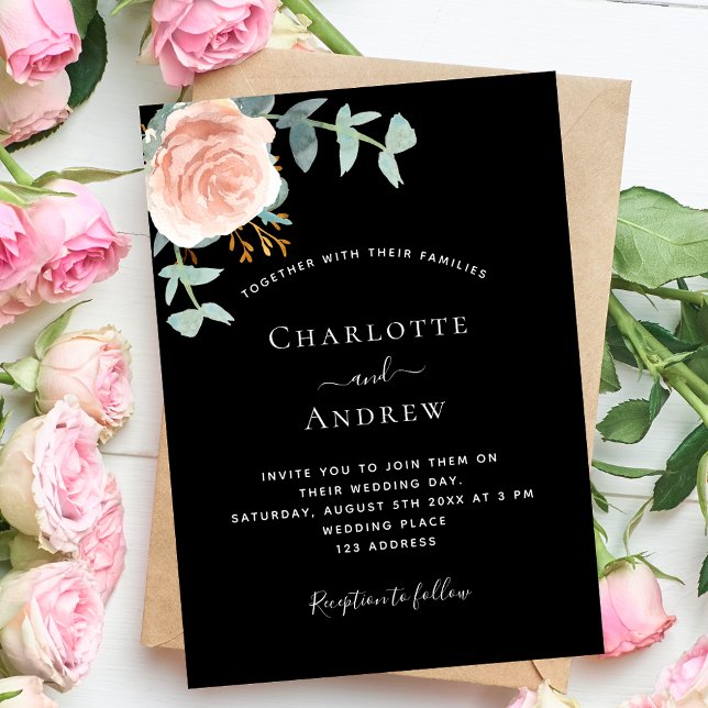 Black rose gold greenery luxury wedding invitation (Creator Uploaded)