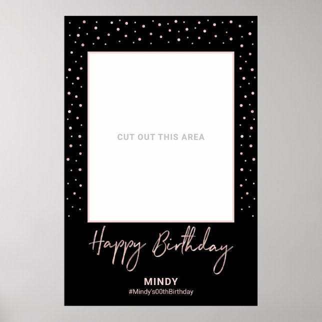 Black & Rose Gold Happy Birthday Photo Frame Prop Poster (Front)