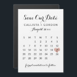 Black Rose Gold Heart Calendar Save the Date Magnetic Invitation<br><div class="desc">This elegant, minimalist, and modern wedding save the date magnetic card is perfect for the contemporary couple. It features cute and chic cursive black typography with a calendar on top of a simple white background. It also includes a faux printed pink rose gold heart that highlights your specific date. Just...</div>