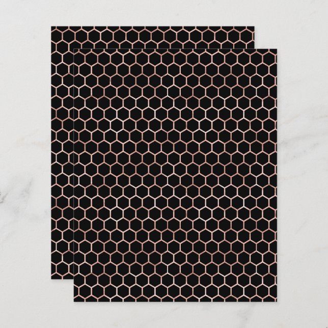 Black Rose Gold Honey Bee Pattern Scrapbook Paper (Front/Back)