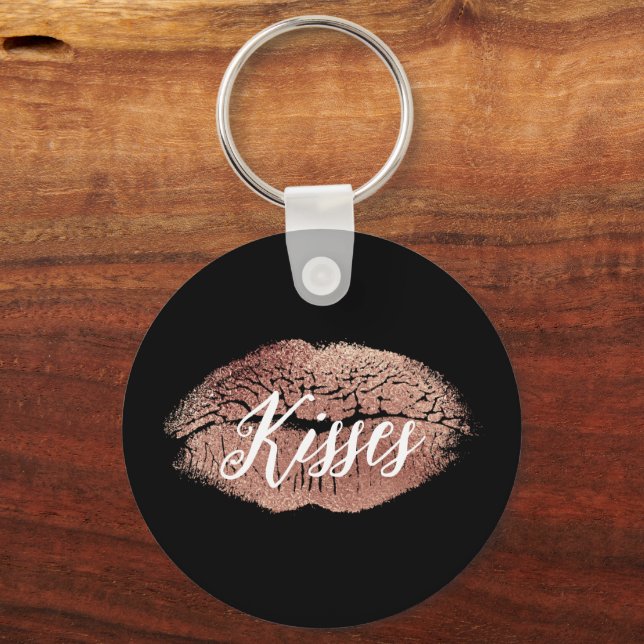 Black Rose Gold Kiss Lips Key Ring (Front)