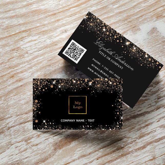 Black rose gold logo glitter dust elegant QR code Business Card (Creator Uploaded)