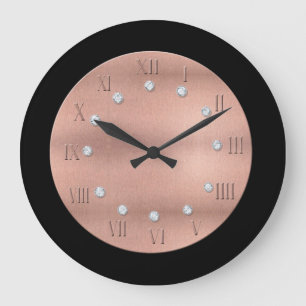 Black & Rose Gold Look Round Wall Clock
