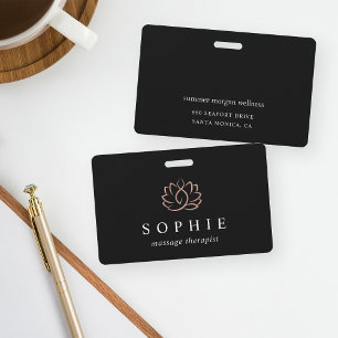 Black & Rose Gold Lotus Flower Spa Employee ID Badge