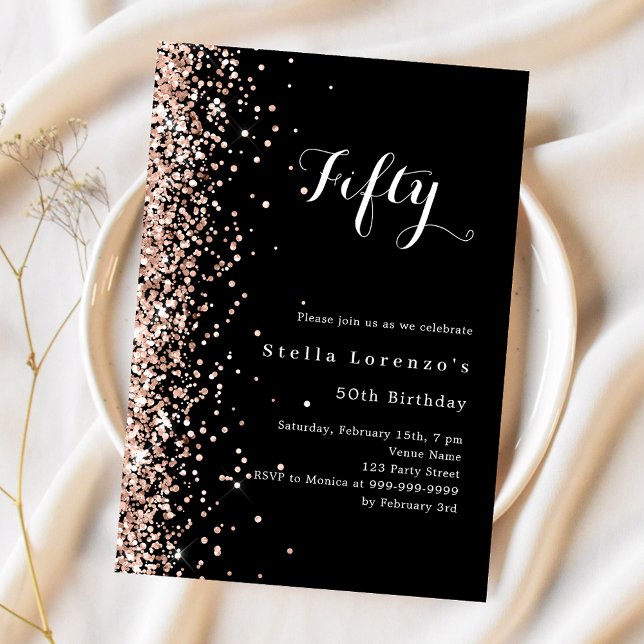 Black rose gold luxury birthday invitation (Creator Uploaded)