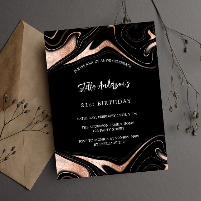 Black rose gold marble budget birthday invitation (Creator Uploaded)