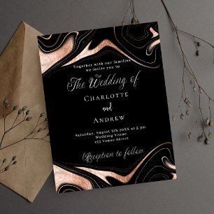 Black rose gold marble budget wedding invitation flyer