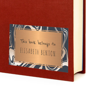 Black rose gold marble glam gold bookplate rectangular sticker