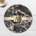 Black & Rose Gold Marble Gold Box, Name & Monogram Cutting Board<br><div class="desc">Personalise your name in white script and black monogram on Gold Box over Black and Rose Gold Marble cutting board.</div>