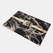 Black & Rose Gold Marble Gold Box Names & Monogram Doormat (Angled)