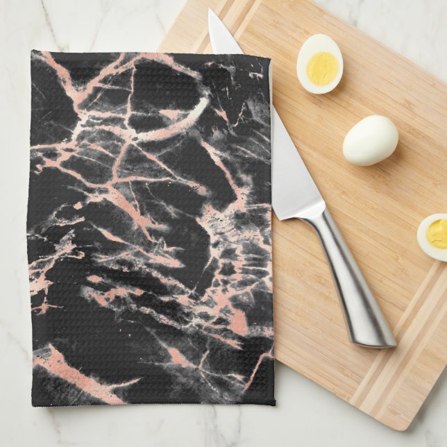 Black & Rose Gold Marble Kitchen Towel (Quarter Fold)