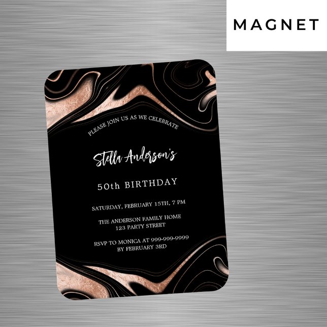 Black rose gold marble luxury birthday invitation magnet (Creator Uploaded)