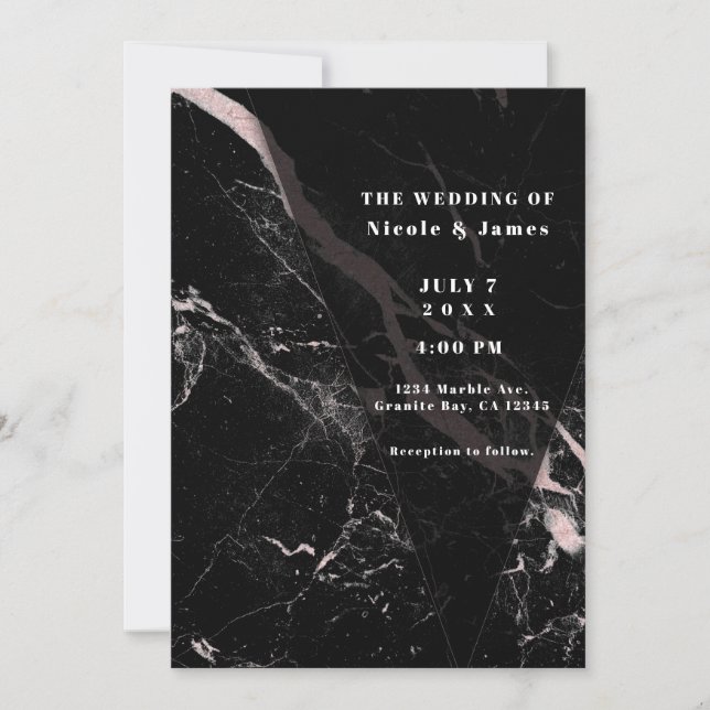 Black Rose Gold Marble Minimal Elegant Wedding Inv Invitation (Front)