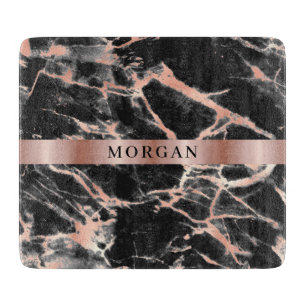 Black & Rose Gold Marble, Name on Rose Gold Cutting Board